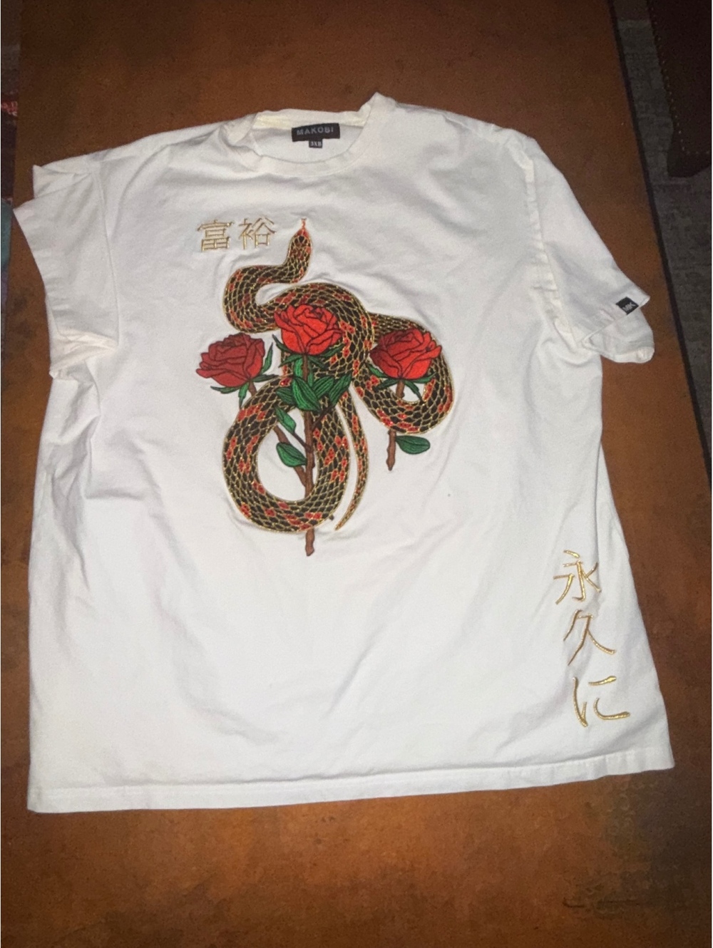 Makobi Snake & Roses Embroidered T-Shirt — Size 3XB